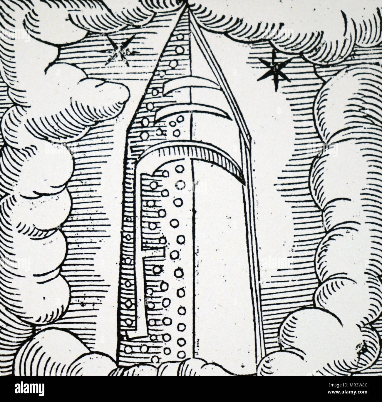 Grabado xilografía representando un cometa sobrevolando el norte de África en 1479. Fecha del siglo XVI. Foto de stock