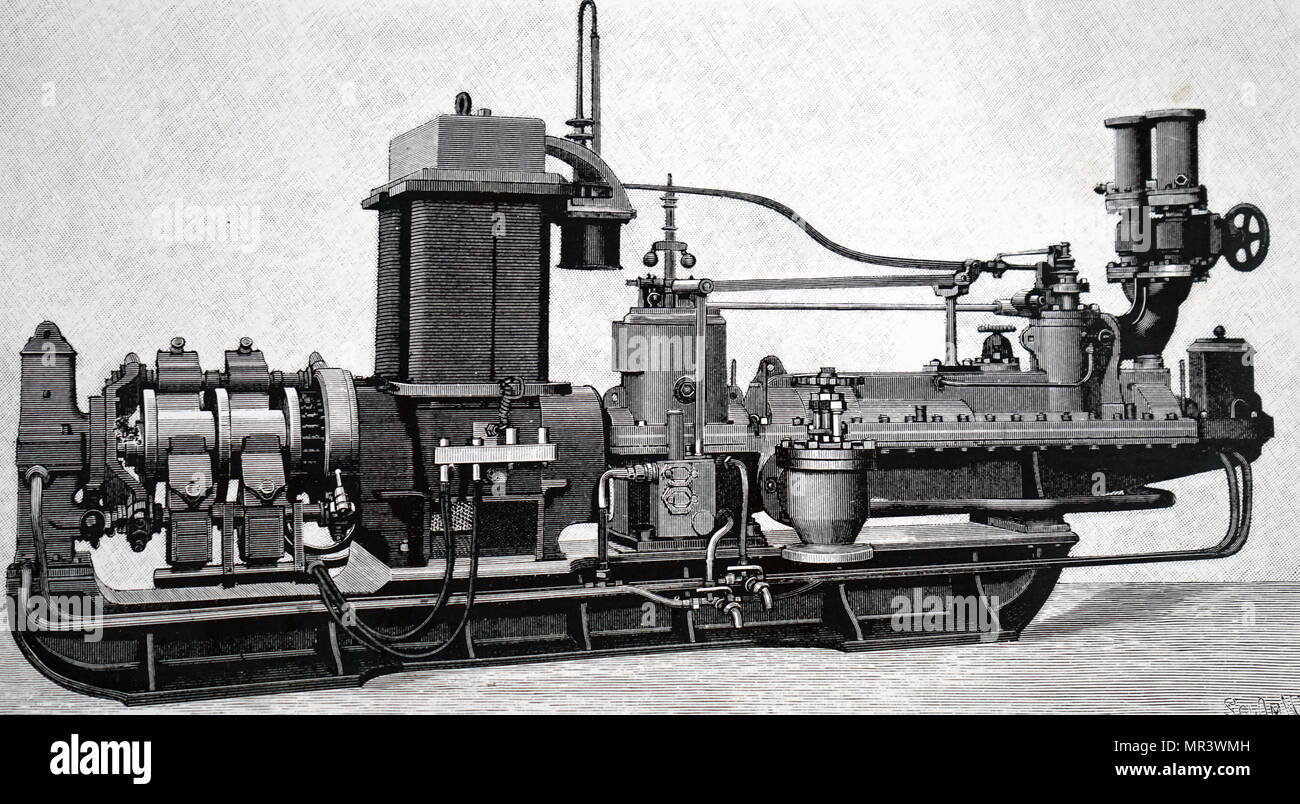 Ilustración mostrando una parsons 350 kW turbo-alternador perteneciente a la Empresa de Suministro Eléctrico Metropolitano. Fecha del siglo XIX Foto de stock