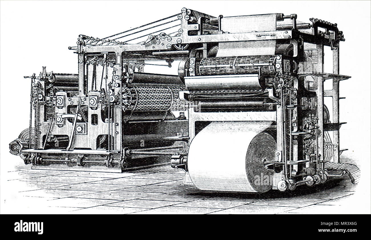 Grabado representando Richard Marzo azada imprenta de seis cilindros. Richard Marzo azada (1812-1886) un inventor americano de la ciudad de Nueva York, quien diseñó una imprenta rotativa y las mejoras. Fecha del siglo XIX Foto de stock