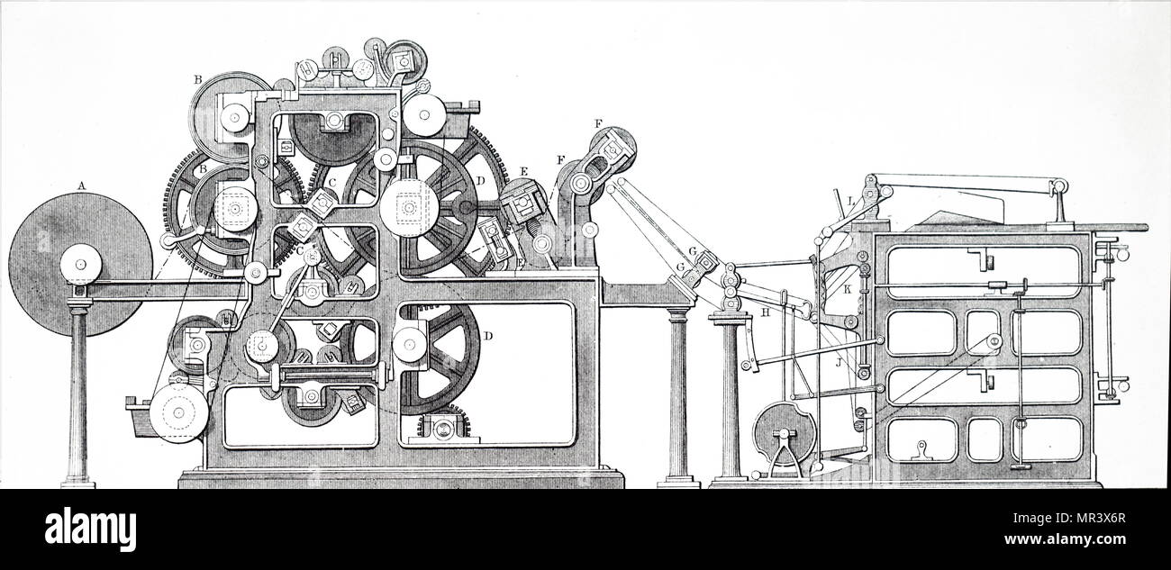 Grabado representando Ingram giratorio de la máquina de impresión, utilizado para la impresión de periódicos ilustrados. Fecha del siglo XIX Foto de stock
