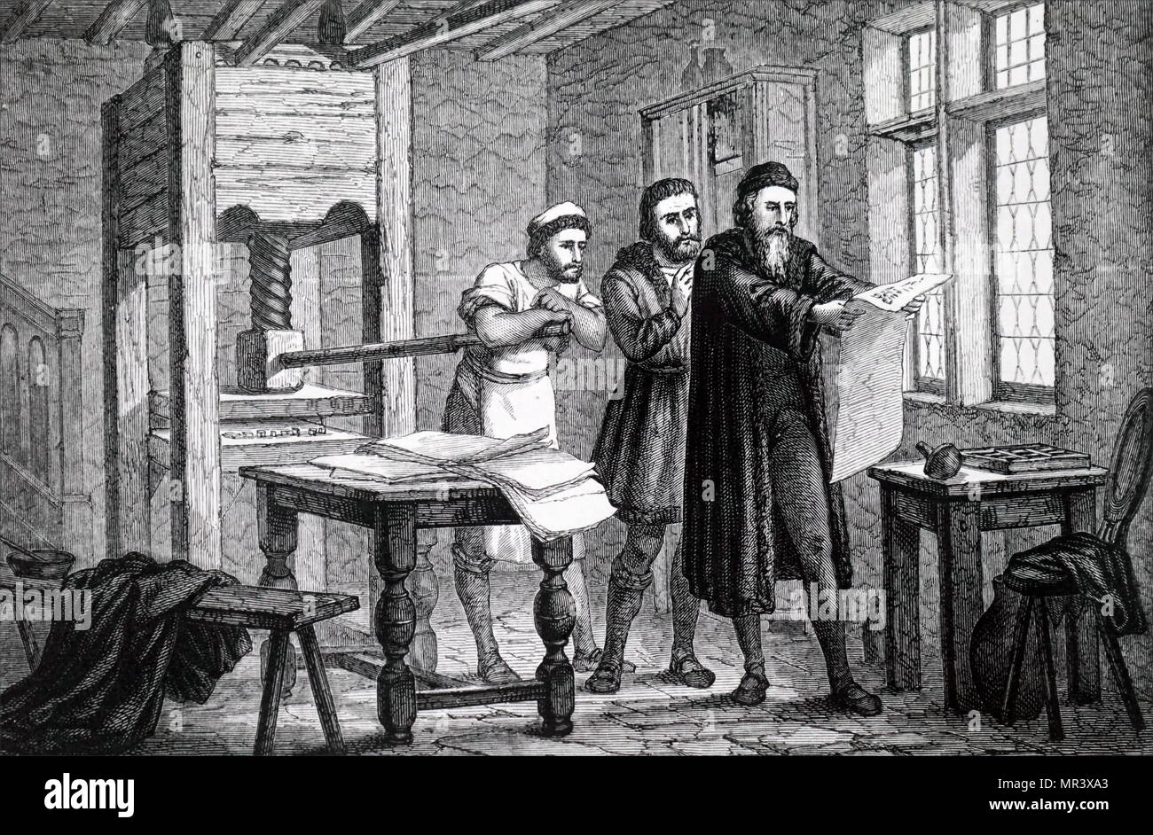 Grabado en madera representando a Johannes Gutenberg (14001468), un