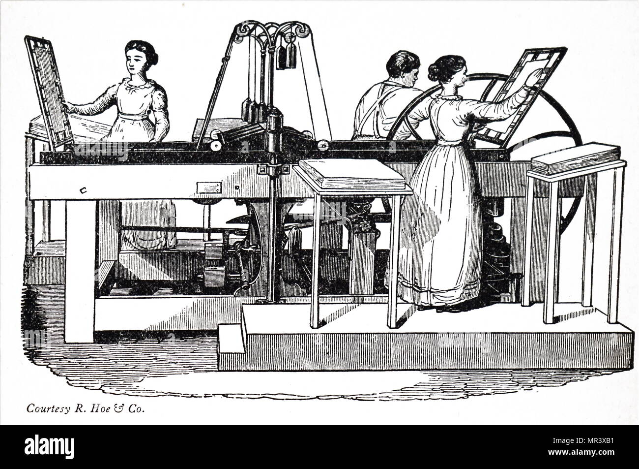 Ilustración mostrando una Treadwell prensa. Fecha del siglo XIX Foto de stock