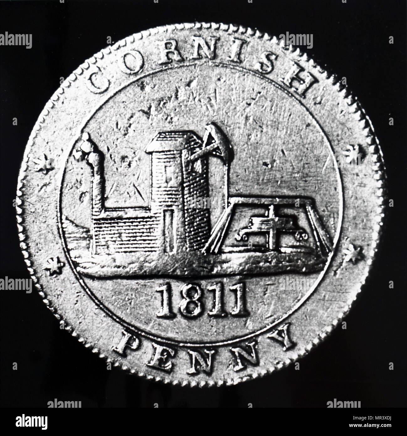 Cornish Penny representando una mina de Cornualles. Fecha del siglo XIX Foto de stock