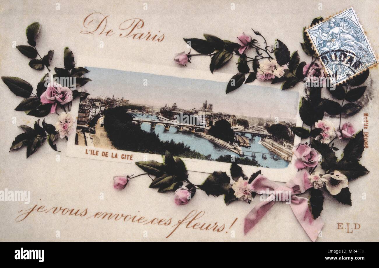 Francés postal con imágenes de flores 1900 Foto de stock