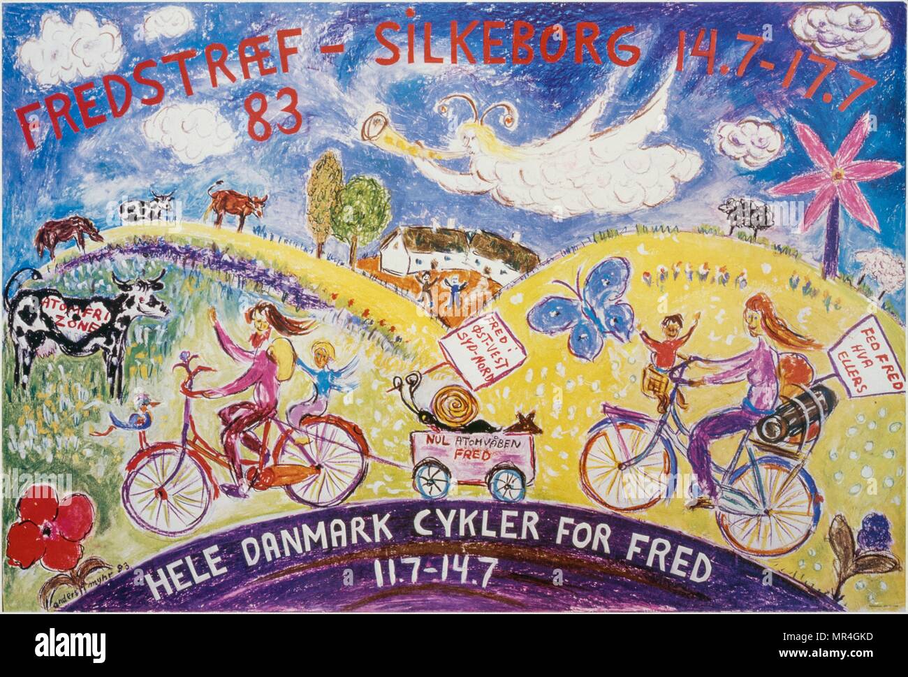 Cartel danés propugna el ciclismo 1977 Foto de stock