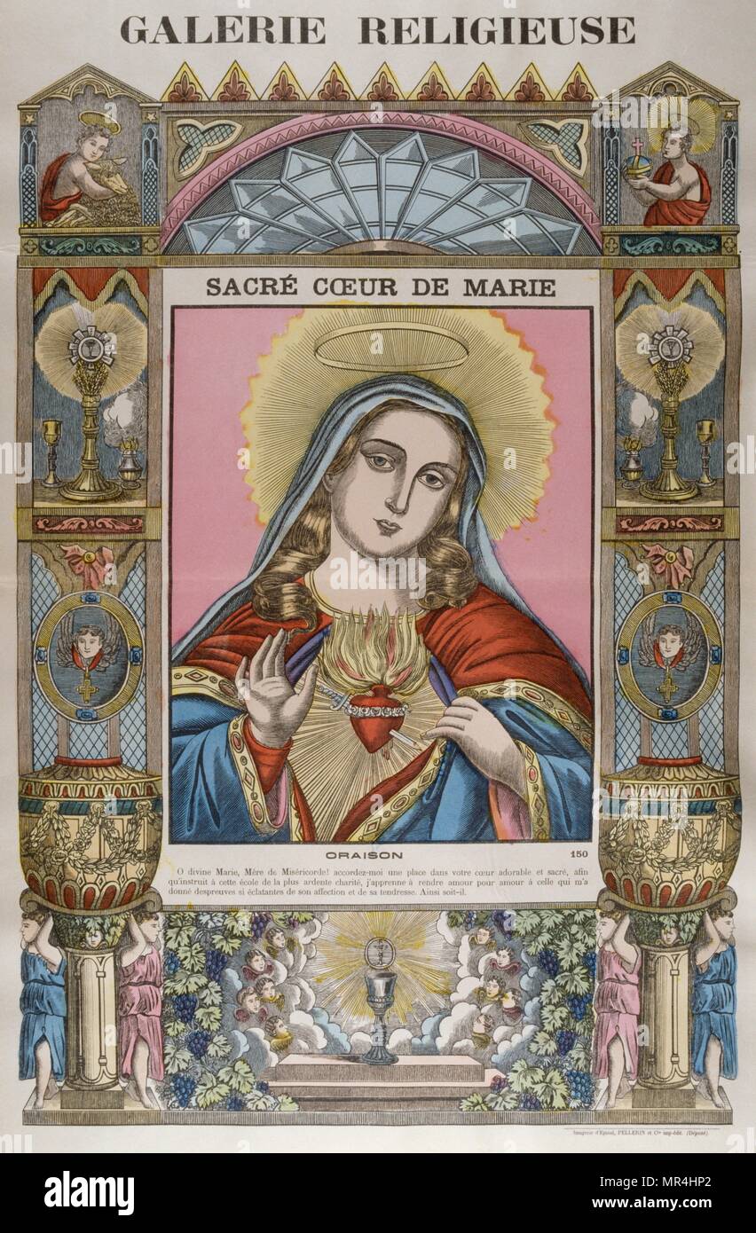 Siglo xix, Francesa, la ilustración, mostrando a la Virgen María con el Sagrado Corazón. Circa 1820 Foto de stock