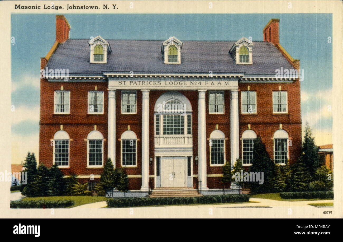 Templo Masónico en Johnstown, Nueva York, Estados Unidos. Postal circa 1920 Foto de stock