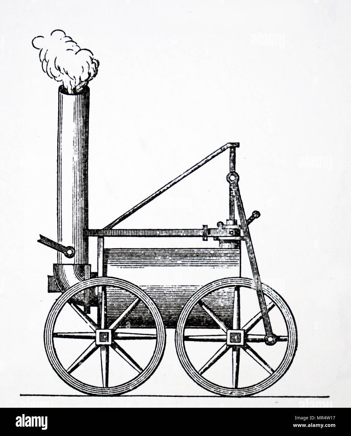 Richard Trevithick grabado representando la locomotora de vapor de 1804 para la línea de tranvía Penydarren. Richard Trevithick (1771-1833) un inventor británico y el ingeniero de minas de Cornwall, Inglaterra. Fecha del siglo XIX Foto de stock