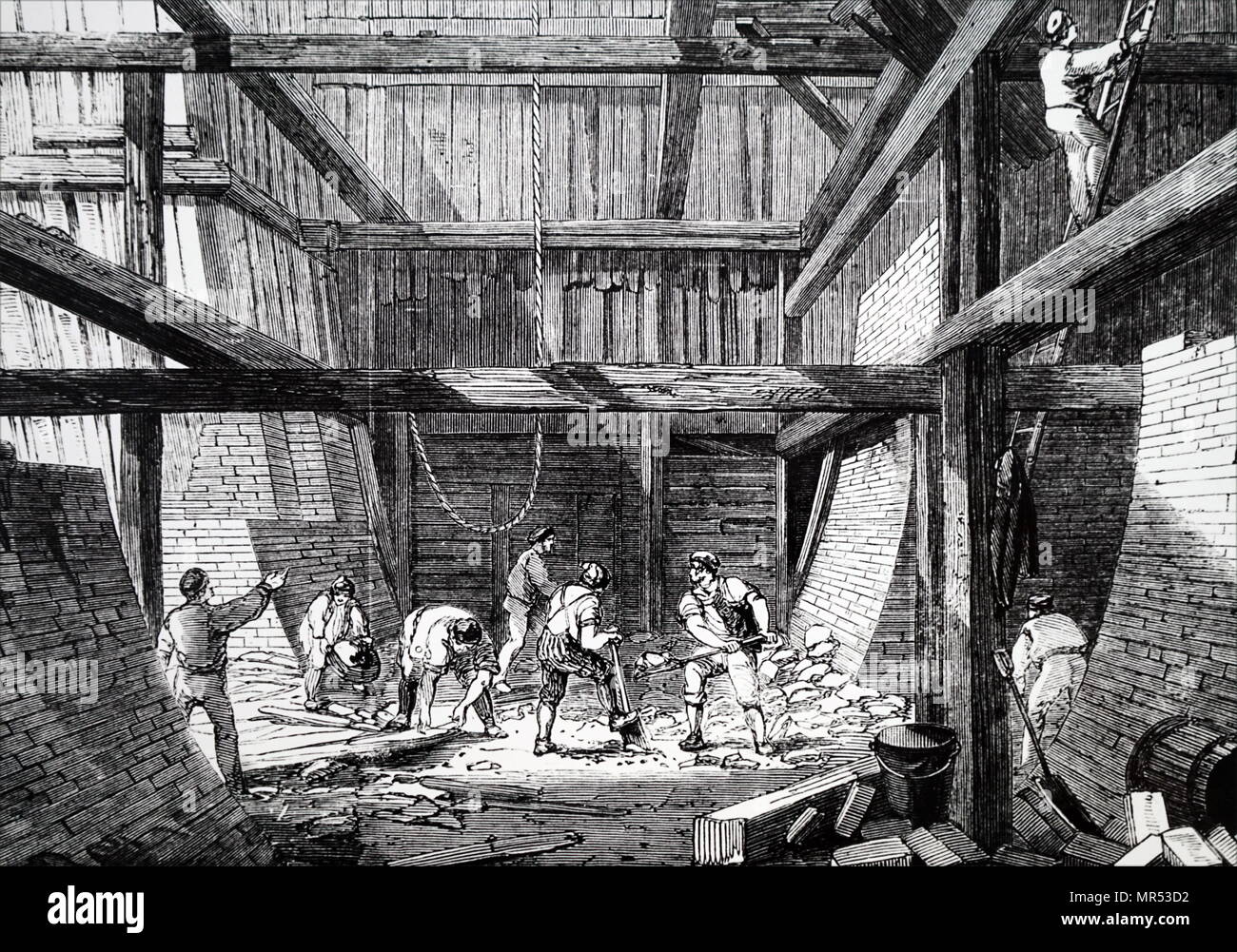 Ilustración que representa la construcción de la estación de King's Cross. Fecha del siglo XIX Foto de stock