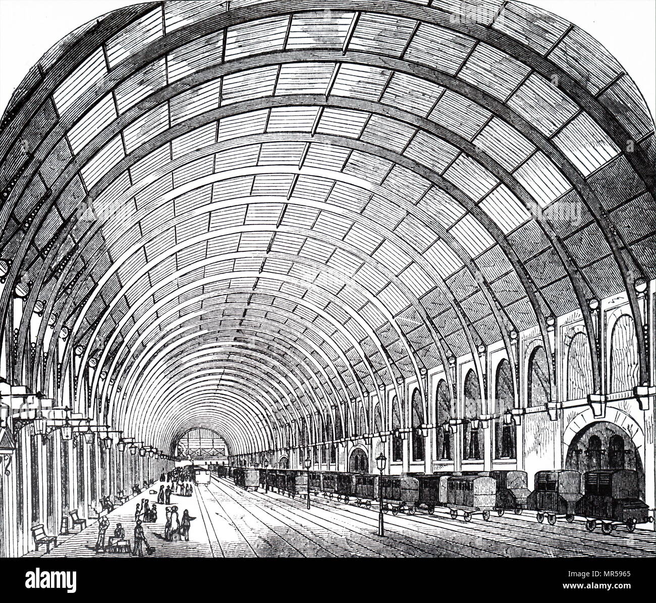 Grabado representando a la estación de King's Cross de Londres. Fecha del siglo XIX Foto de stock