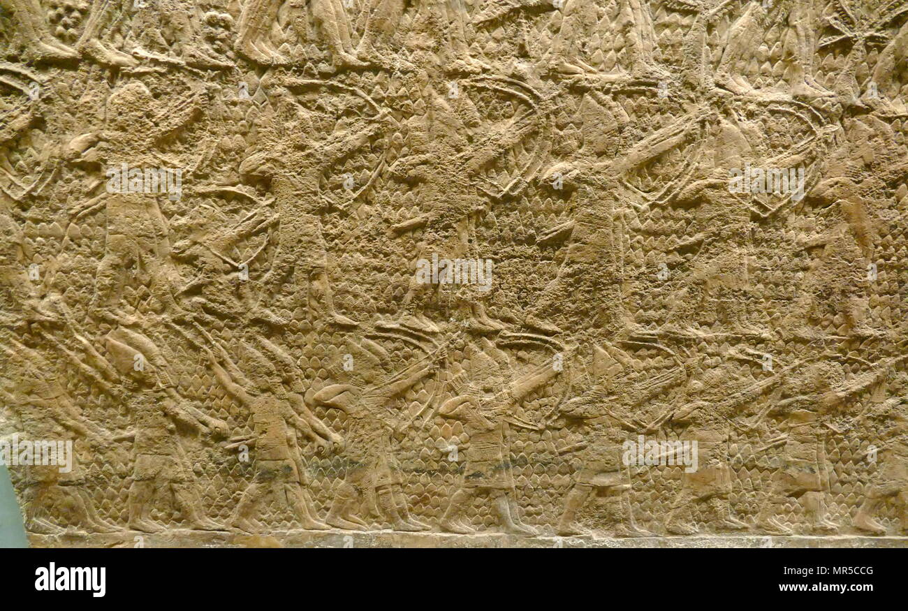 Alivio de pared asirio mostrando un ataque contra Lachîs, unos 700-692 ВС de Nínive, sudoeste de Palacio, durante la campaña de Senaquerib 701 BC, la captura de Lachîs en el reino de Judá. Foto de stock
