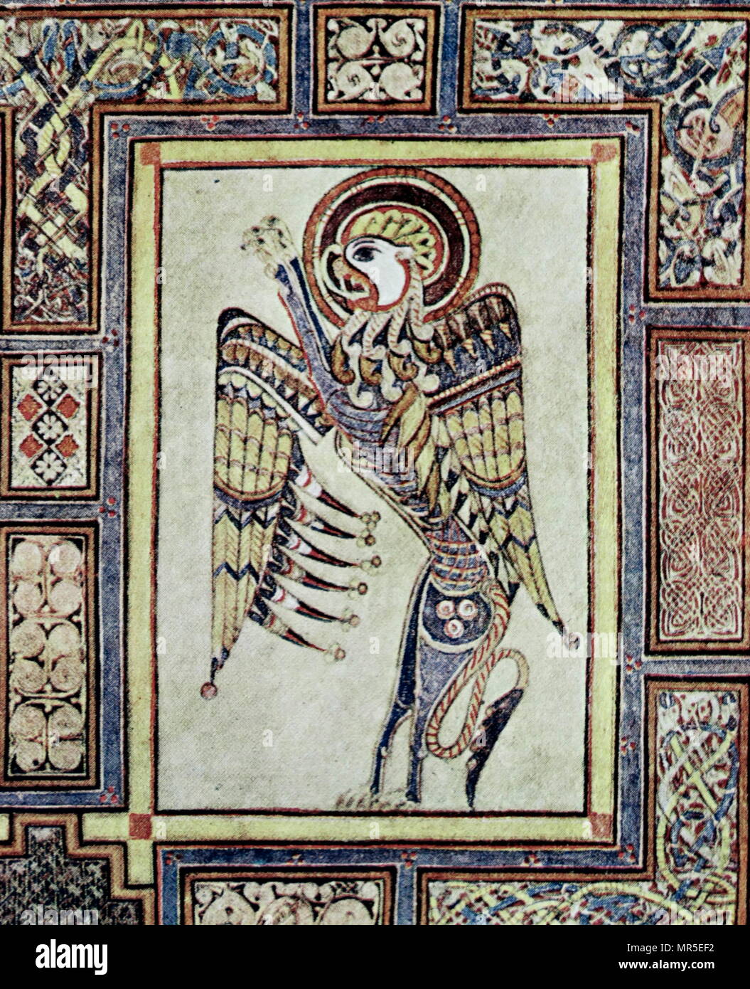 Simbolo Evangelico Del Libro De Kells Fol 27 V El Libro De Kells Es Un Manuscrito Iluminado Libro Del Evangelio En Latin Que Contiene Los Cuatro Evangelios Del Nuevo Testamento Junto Con