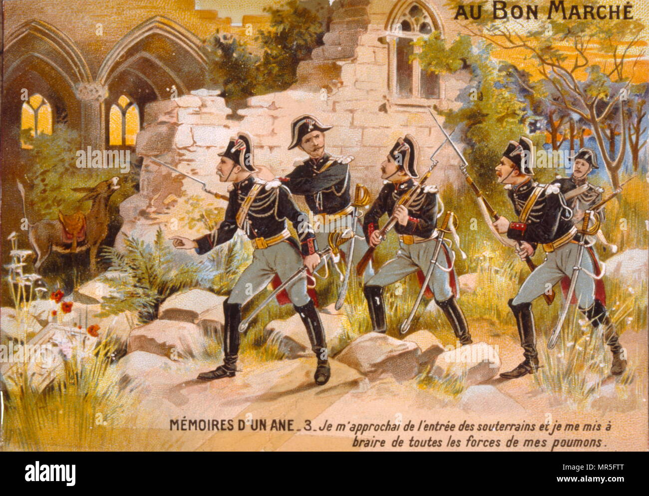 Chromolithograph mostrando un grupo de soldados franceses en una iglesia en ruinas 1900 Foto de stock
