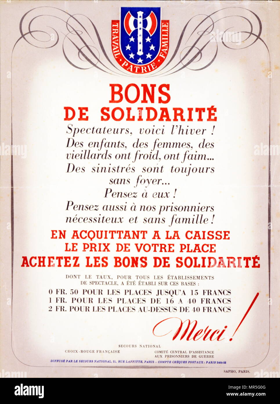 Francés de la guerra mundial dos atractivos carteles para que los  ciudadanos puedan venir a una velada de solidaridad Navidad en París 1942  Fotografía de stock - Alamy