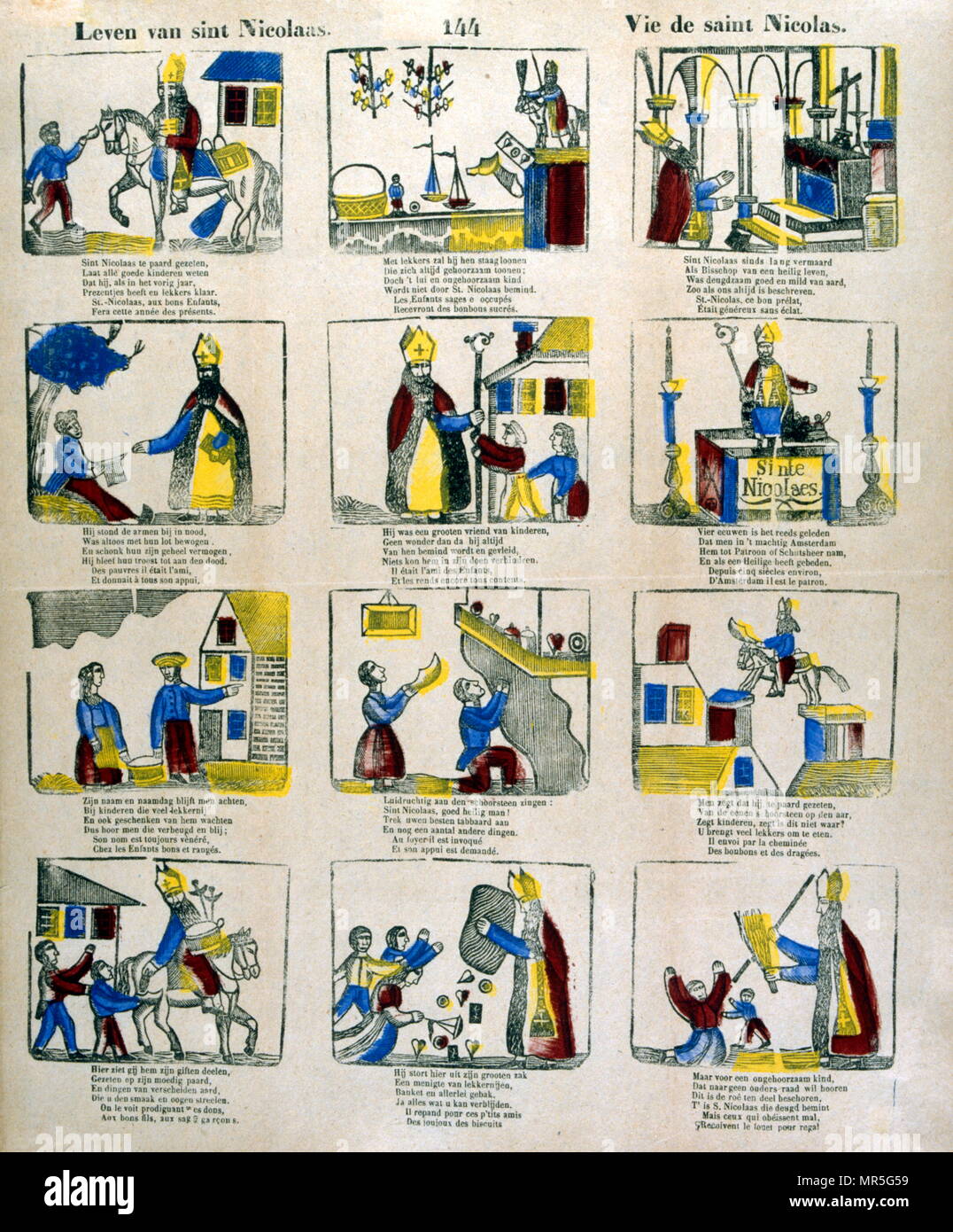 Francés del siglo xix ilustraciones que representan la vida y obra de San Nicolás Foto de stock