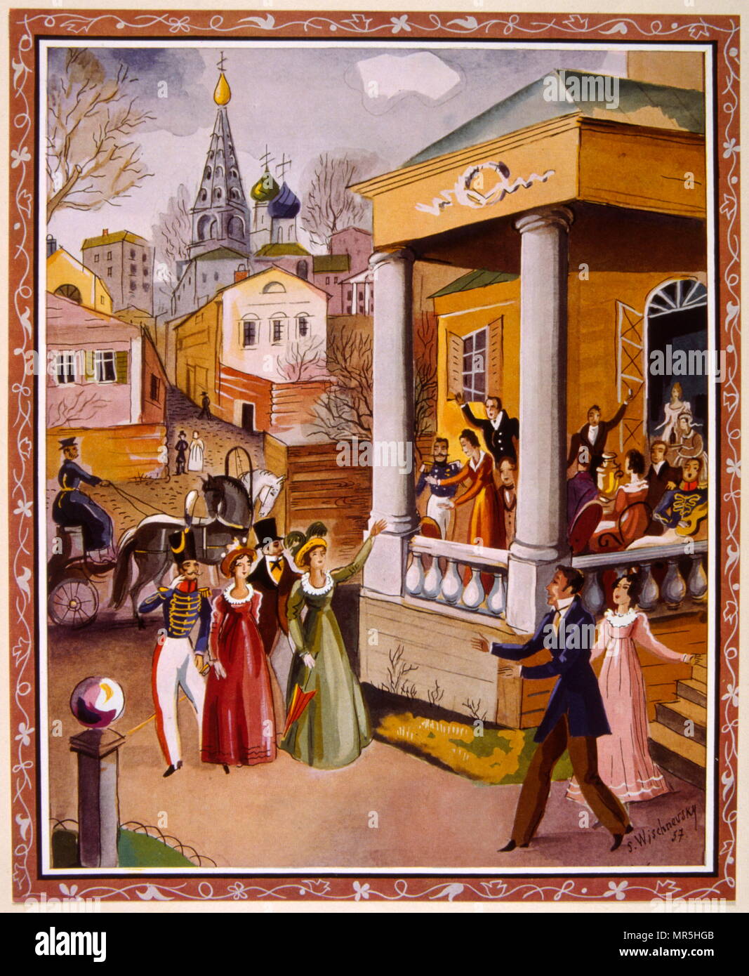 Ilustración mostrando las festividades de los cuatro santos en Rusia 1840.. Cognac Hennessy anuncio, 1938 Foto de stock