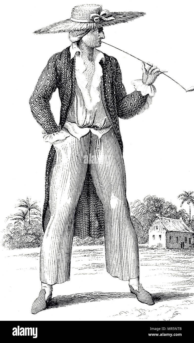 Grabado representando un típico del siglo XVIII Surinam la sembradora. Fecha del siglo XIX Foto de stock