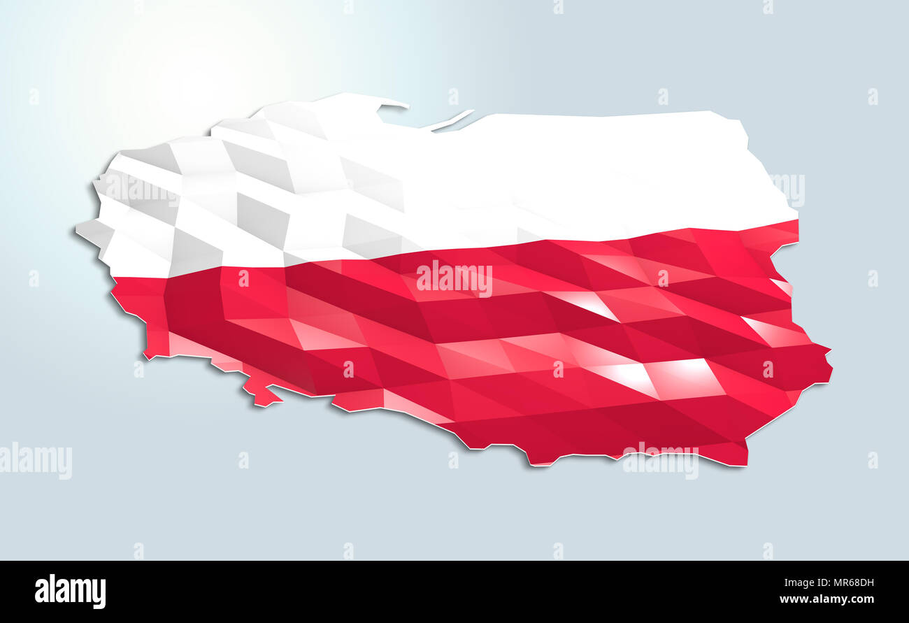 Poli bajo bandera en el mapa de Polonia, 3d, icono de arte Foto de stock