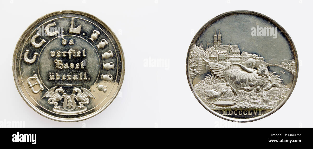 Terremoto de Basilea de 18 de octubre de 1356 medalla. Foto de stock
