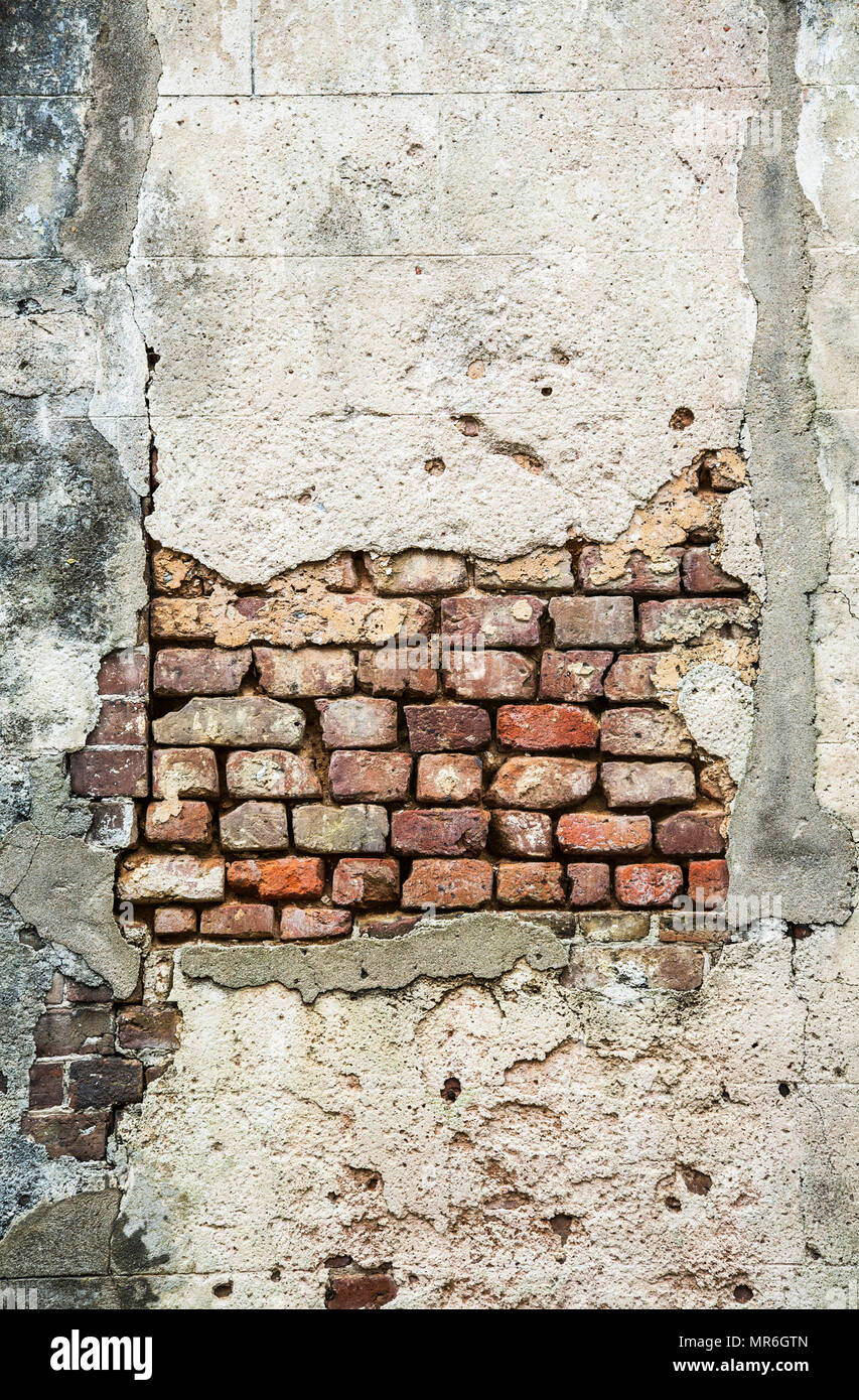 Ladrillos y pared de mortero, imágenes históricas, pared vintage EE.UU. Foto de stock
