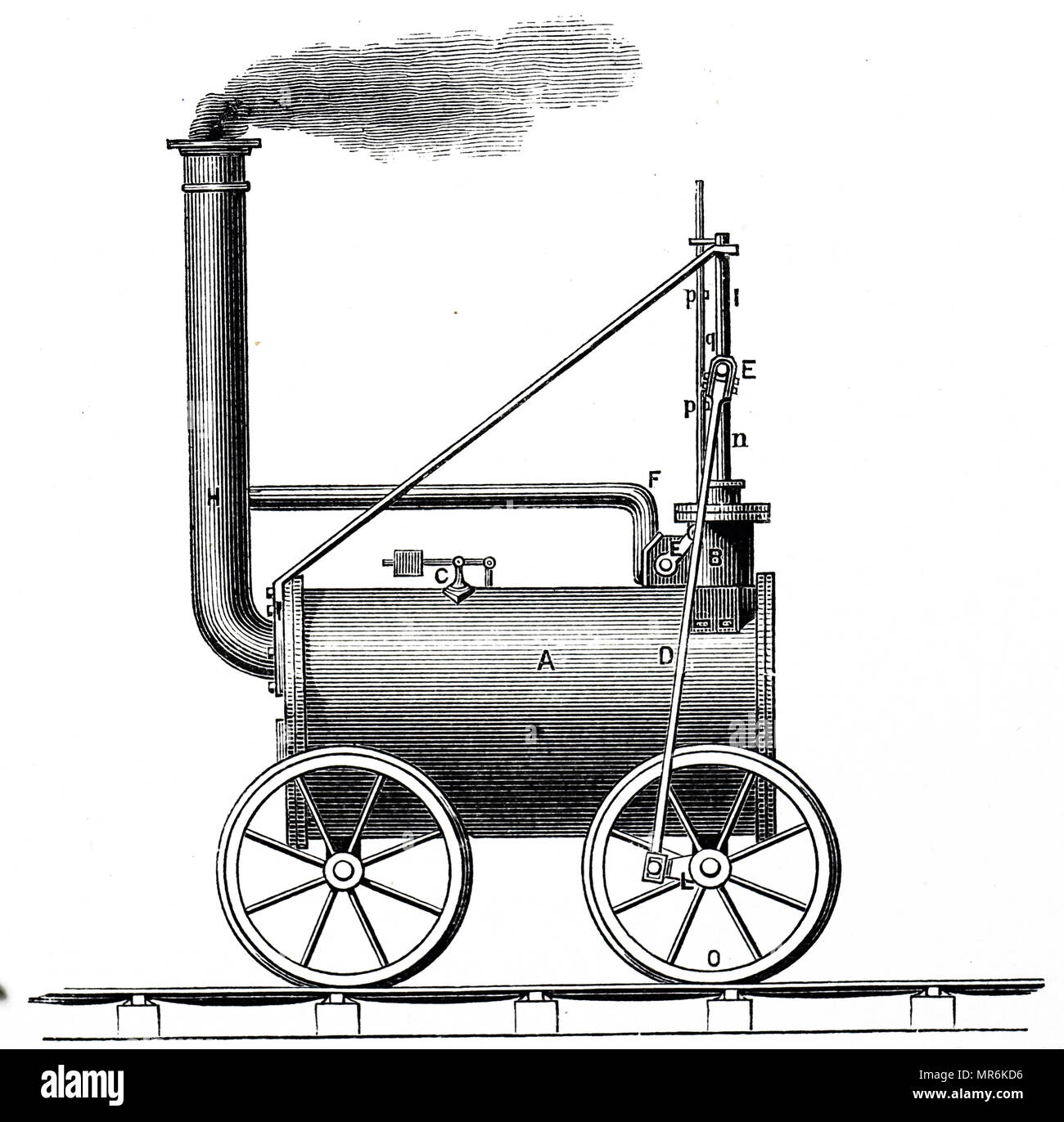 Richard Trevithick grabado representando la locomotora de vapor de 1804 para el Pen-y-darran tramroad. Richard Trevithick (1771-1833) un inventor británico y el ingeniero de minas de Cornwall. Fecha del siglo XIX Foto de stock