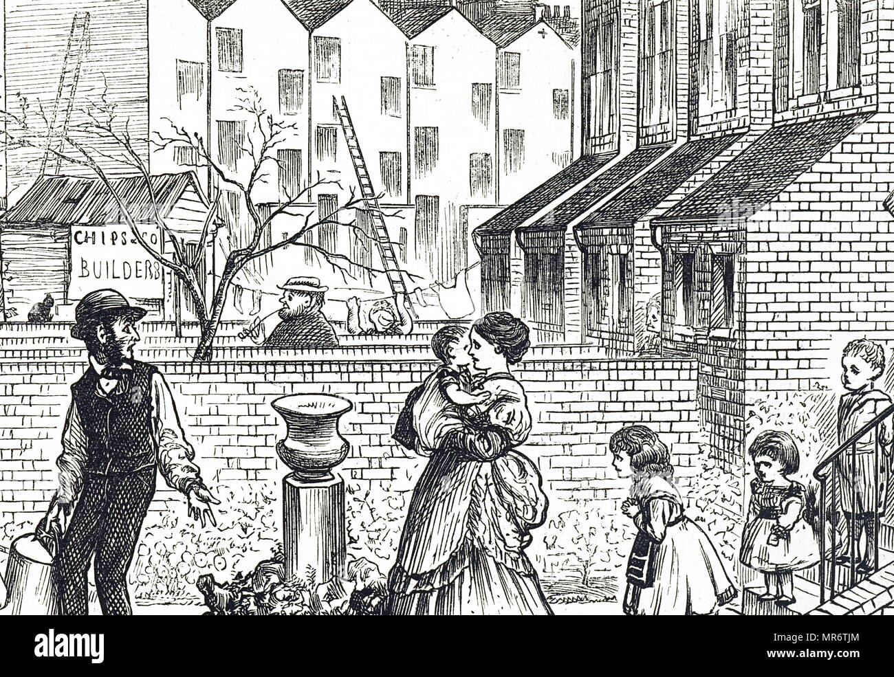 Cartoon comentando la rápida expansión urbana y Jerry-edificio. Ilustrado por George Du Maurier (1834-1896) un caricaturista francobritánica y autor. Fecha del siglo XIX Foto de stock
