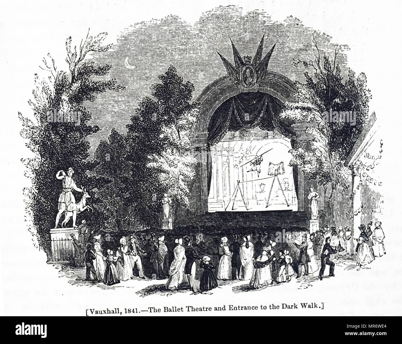 Grabado representando un equilibrista realiza en Vauxhall Gardens, Londres. Fecha del siglo XIX Foto de stock