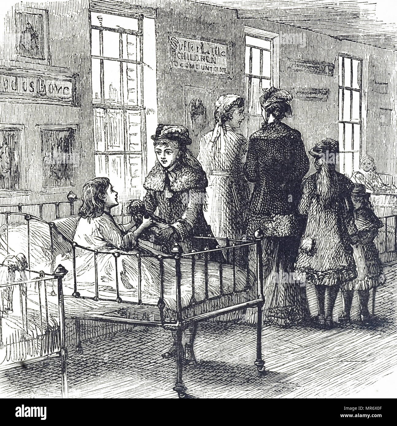 Grabado representando un pabellón infantil en un hospital de Londres. Fecha del siglo XIX Foto de stock