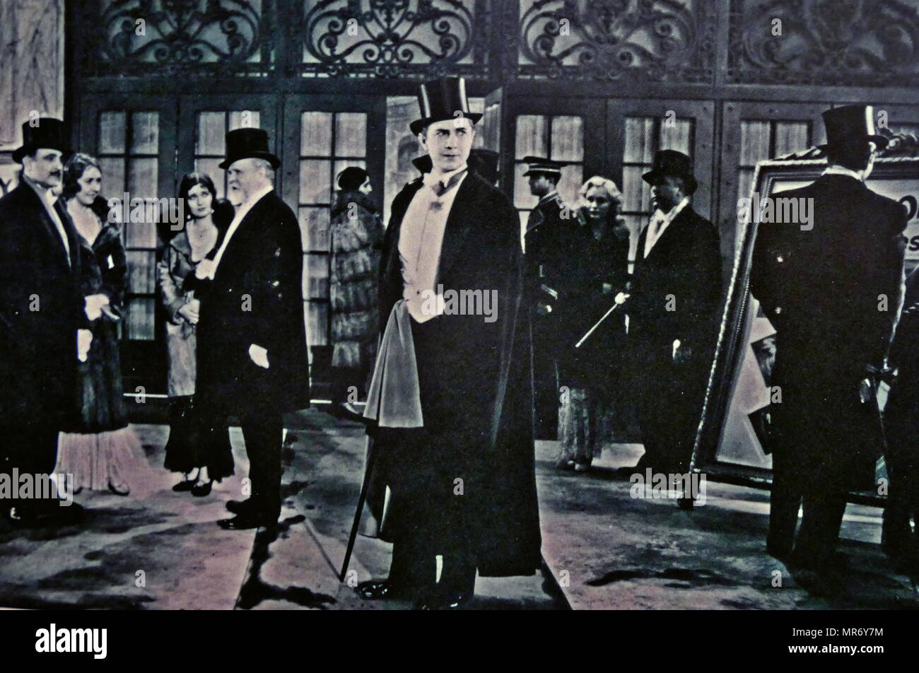 Drácula es un 1931 American precódigo vampiro-película de terror dirigida por Tod Browning y protagonizada por Bela Lugosi como el Conde Drácula. La película fue producida por Universal y se basa en el 1924 teatral Drácula por Hamilton Deane y John L. Balderston, que a su vez está vagamente basada en la novela Drácula de Bram Stoker. Foto de stock