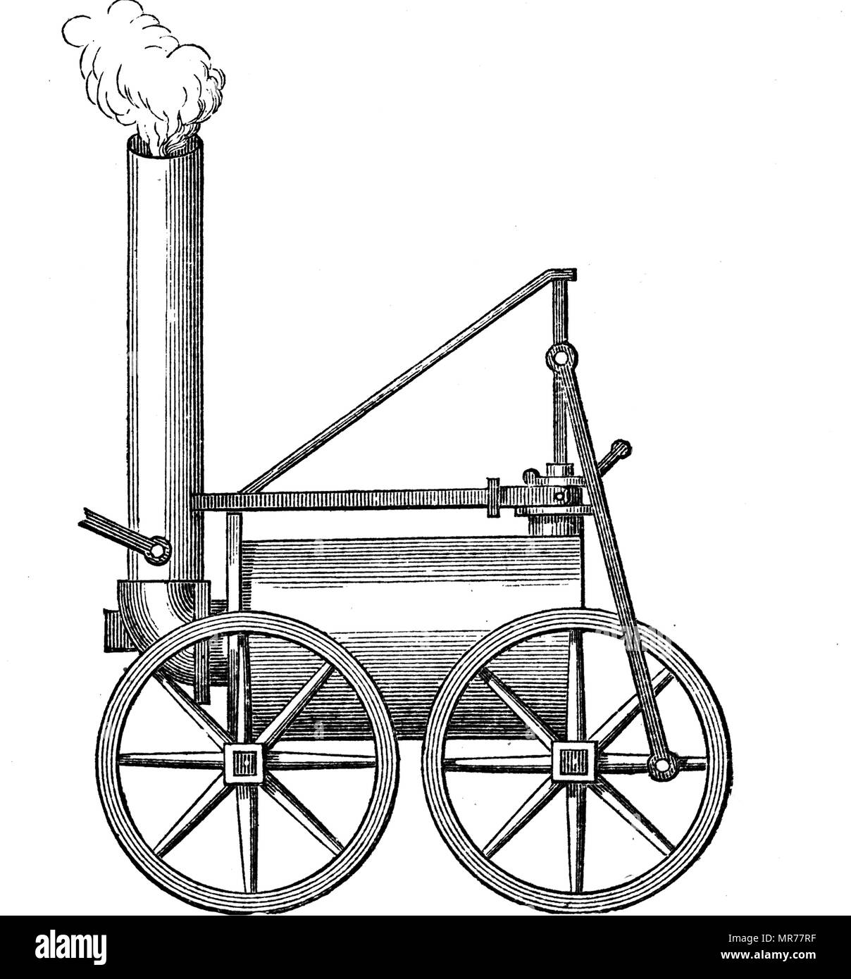 Grabado representando a Richard Trevithick's Catch-Me-Who-Can Locomotora de 1808. Richard Trevithick (1771-1833) un inventor británico y el ingeniero de minas de Cornwall, Inglaterra. Fecha del siglo XIX Foto de stock