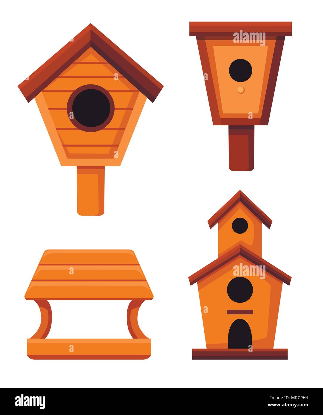 Conjunto de birdhouses de madera. Cajas-nido estilo de dibujos animados.  Construcción casera de aves, objetos artesanales. Ilustración vectorial  plano aislado en blanco backgr Imagen Vector de stock - Alamy