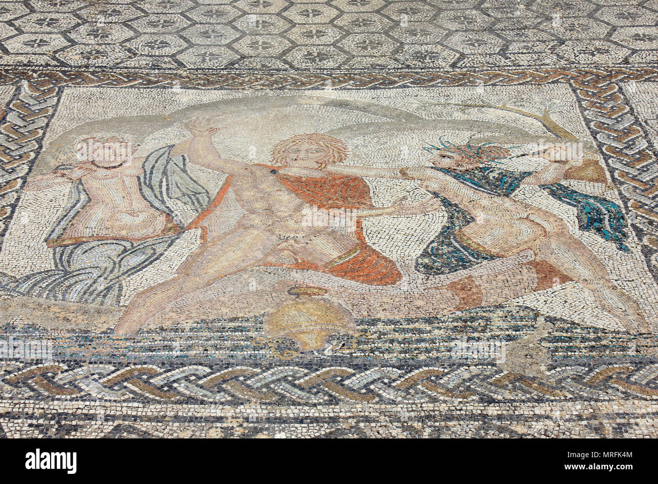 Volubilis, piso de mosaico, el rapto de Hilas por las Ninfas Foto de stock