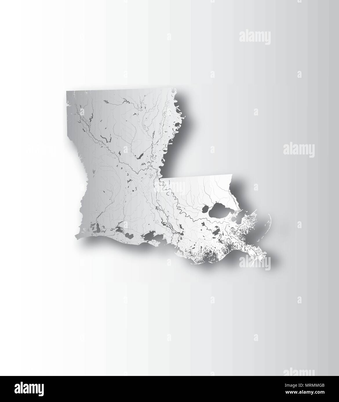 Estados Unidos - mapa de Louisiana, con efecto de papel cortado. Hecho a mano. Los ríos y lagos son mostradas. Por favor mire mis otras imágenes de la serie cartográfica - t Ilustración del Vector