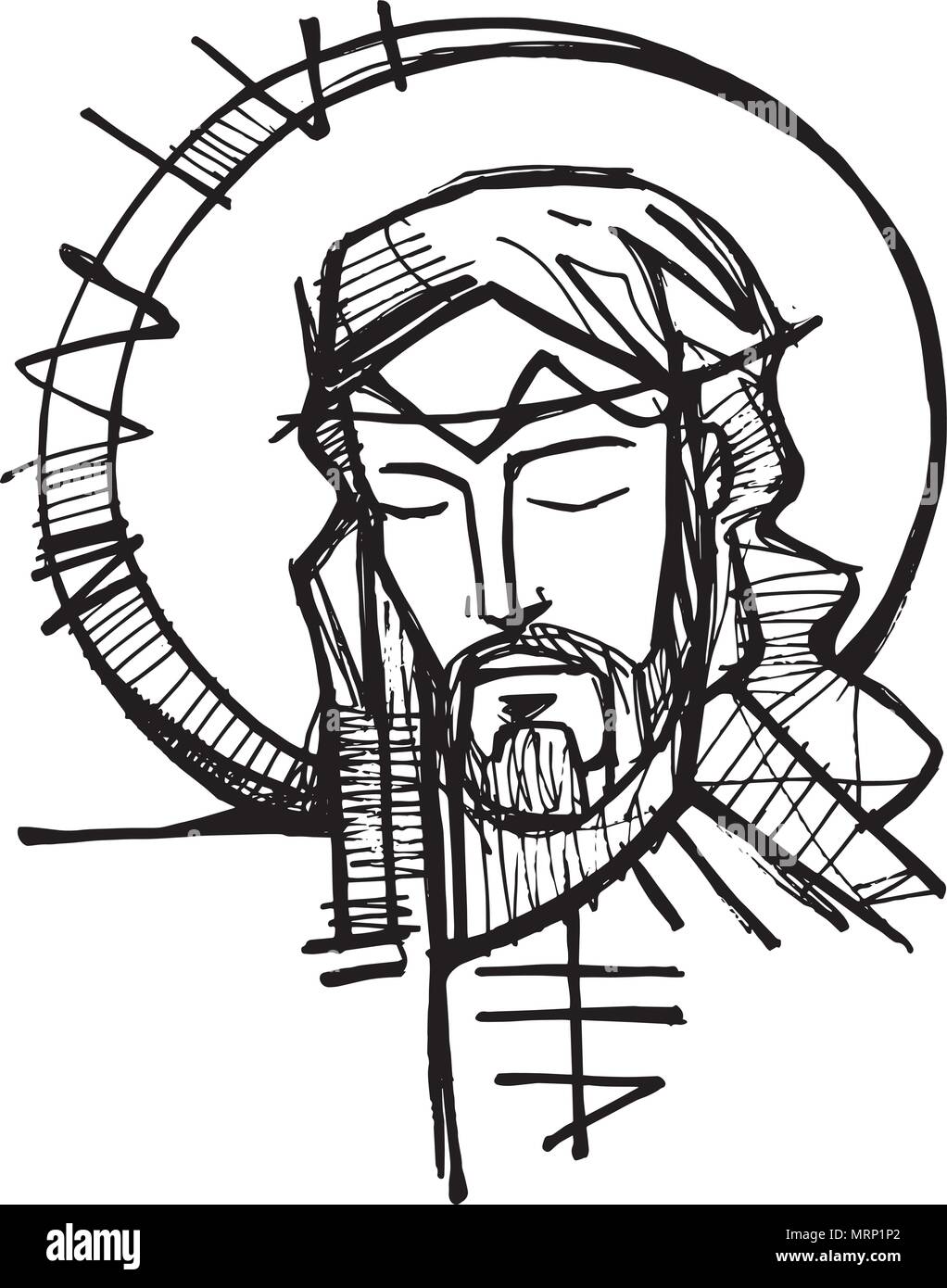 Ilustración dibujada a mano o un dibujo de Jesús, el rostro de Cristo en su  pasión Imagen Vector de stock - Alamy