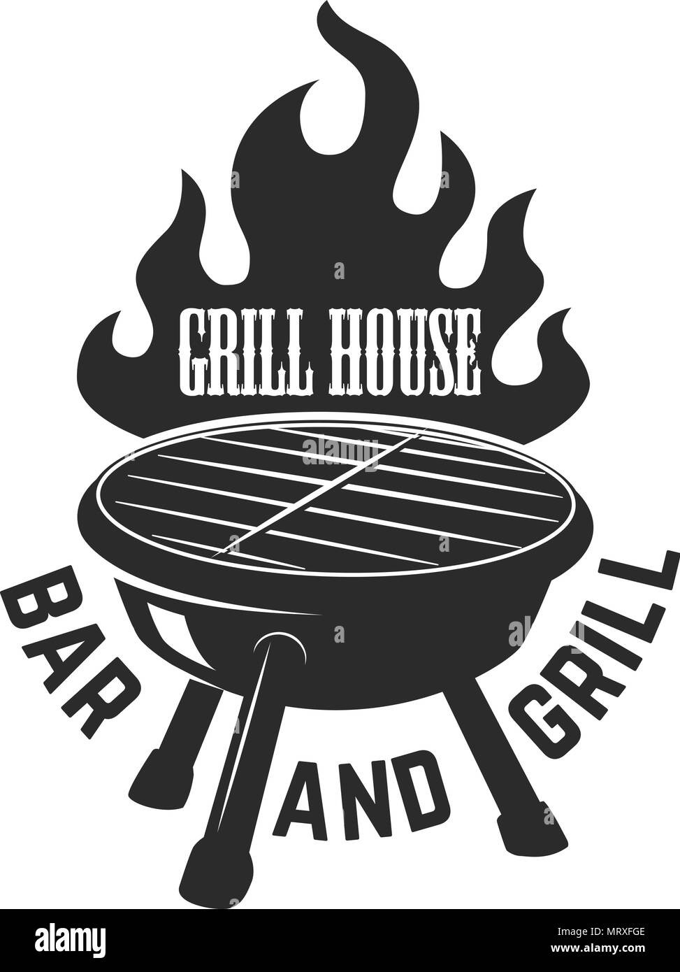 Grill House. Ilustración de barbacoa con fuego. Elemento de diseño para