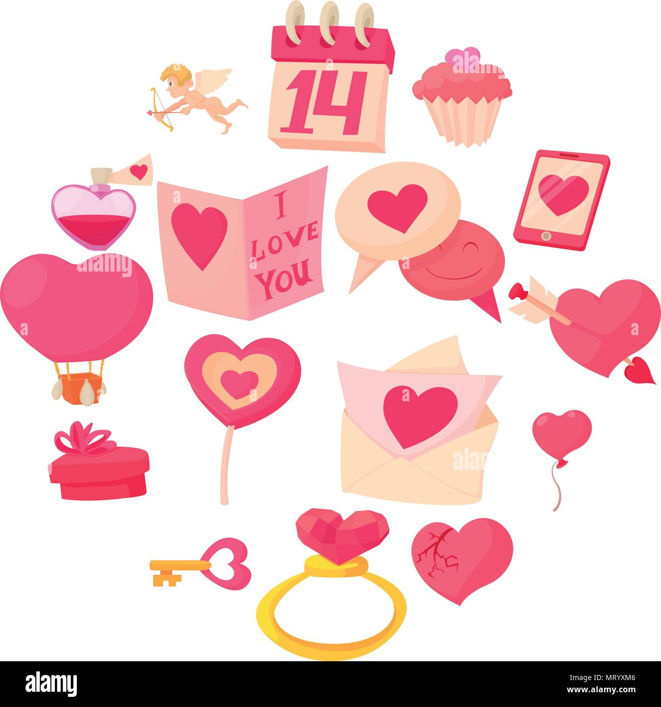 San Valentín, iconos de estilo de dibujos animados Imagen Vector de stock -  Alamy