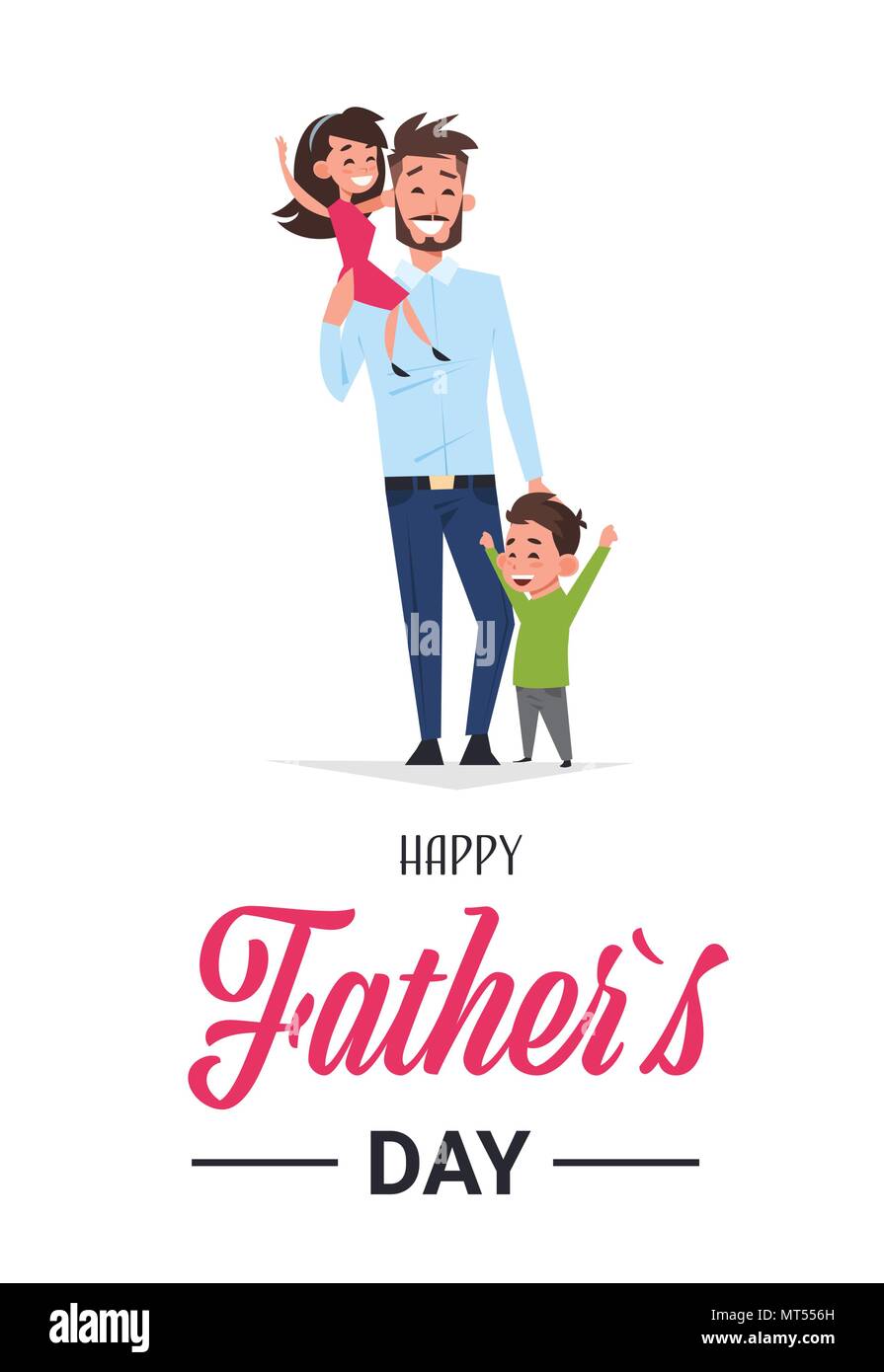 Feliz Día del padre, vacaciones en familia, el hombre papá mantenga hija e  hijo plana tarjetas de felicitación Imagen Vector de stock - Alamy
