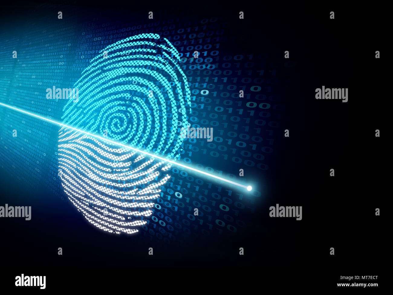 Security Scan y la ciberseguridad como autenticación biométrica y tengan acceso a la tecnología de reconocimiento de concepto en 3D de una ilustración de estilo. Foto de stock