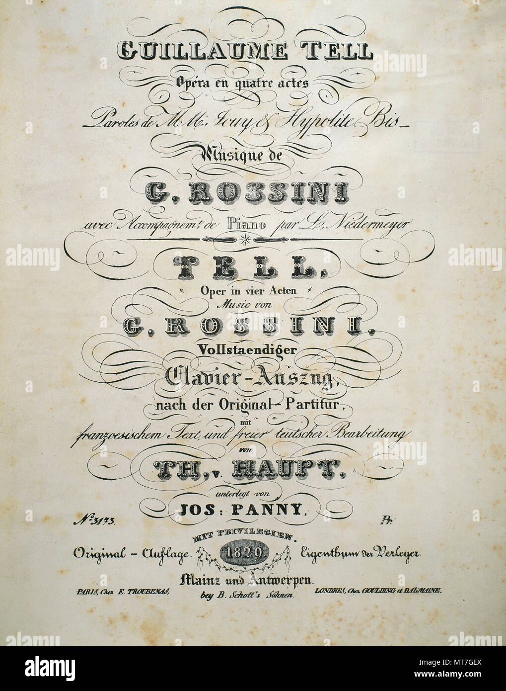 Gioachino Rossini (Pésaro, 1792-París, 1868). Compositor italiano. Cubierta de la partitura de 'William Tell'. En idioma francés de ópera en cuatro actos. Estreno en 1829. Foto de stock