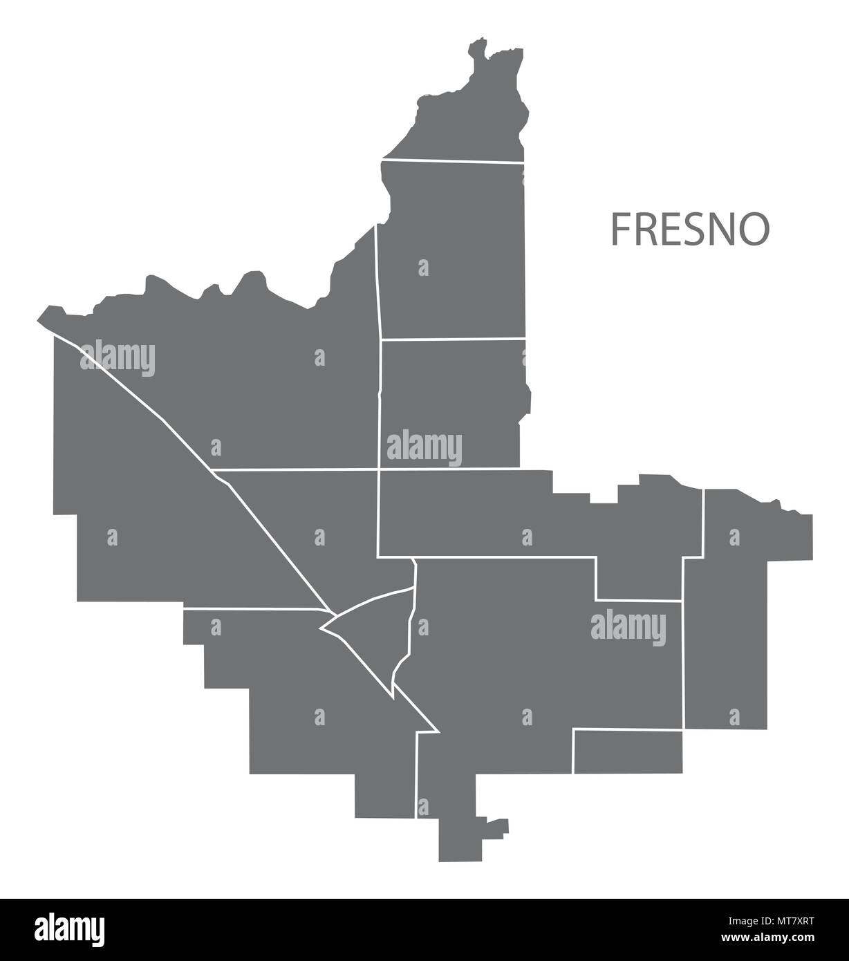 Fresno, California barrios mapa de la ciudad con forma de silueta