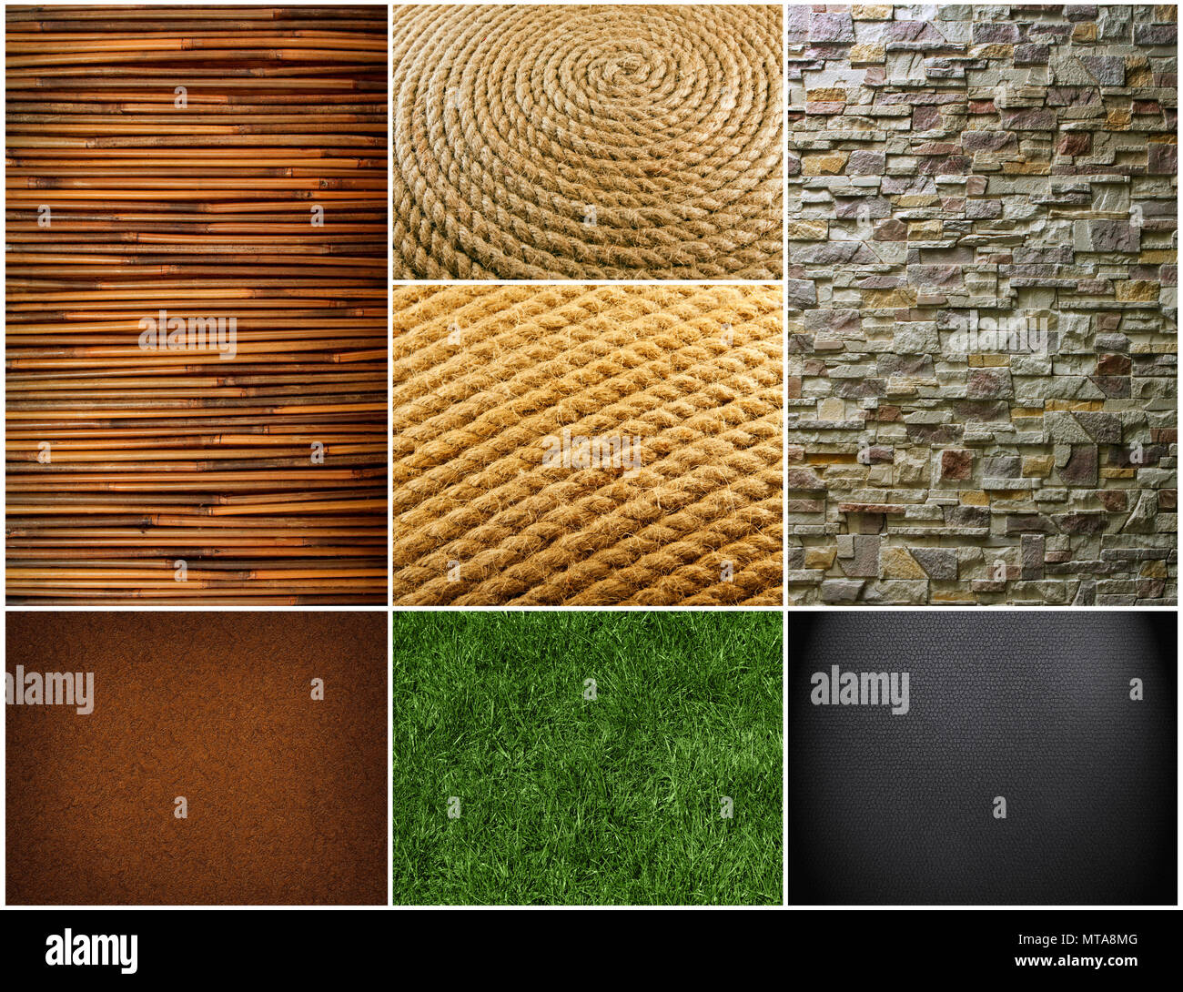 Colección de texturas diferentes. Textura de bambú con patrones naturales. La hierba verde hermoso. Patrón de pared de ladrillo, moderno Foto de stock