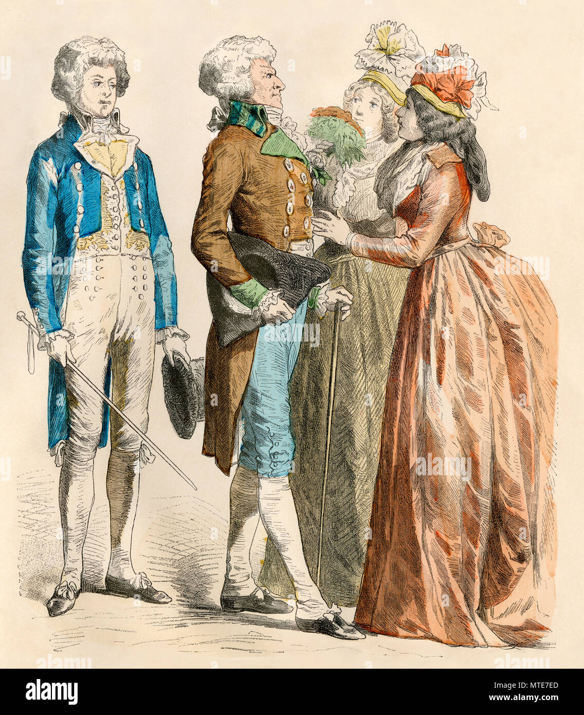 Los parisinos de la década de 1790, período de la Revolución Francesa. Mano de color imprimir Foto de stock