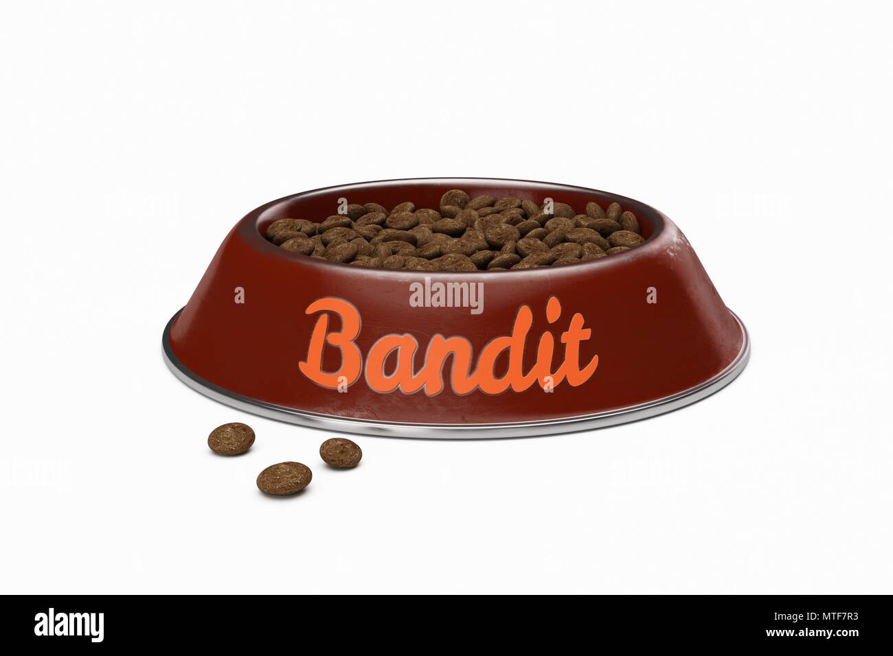 Doggy bowl con nombre de perro bandido aislado en blanco Fotografía de  stock - Alamy