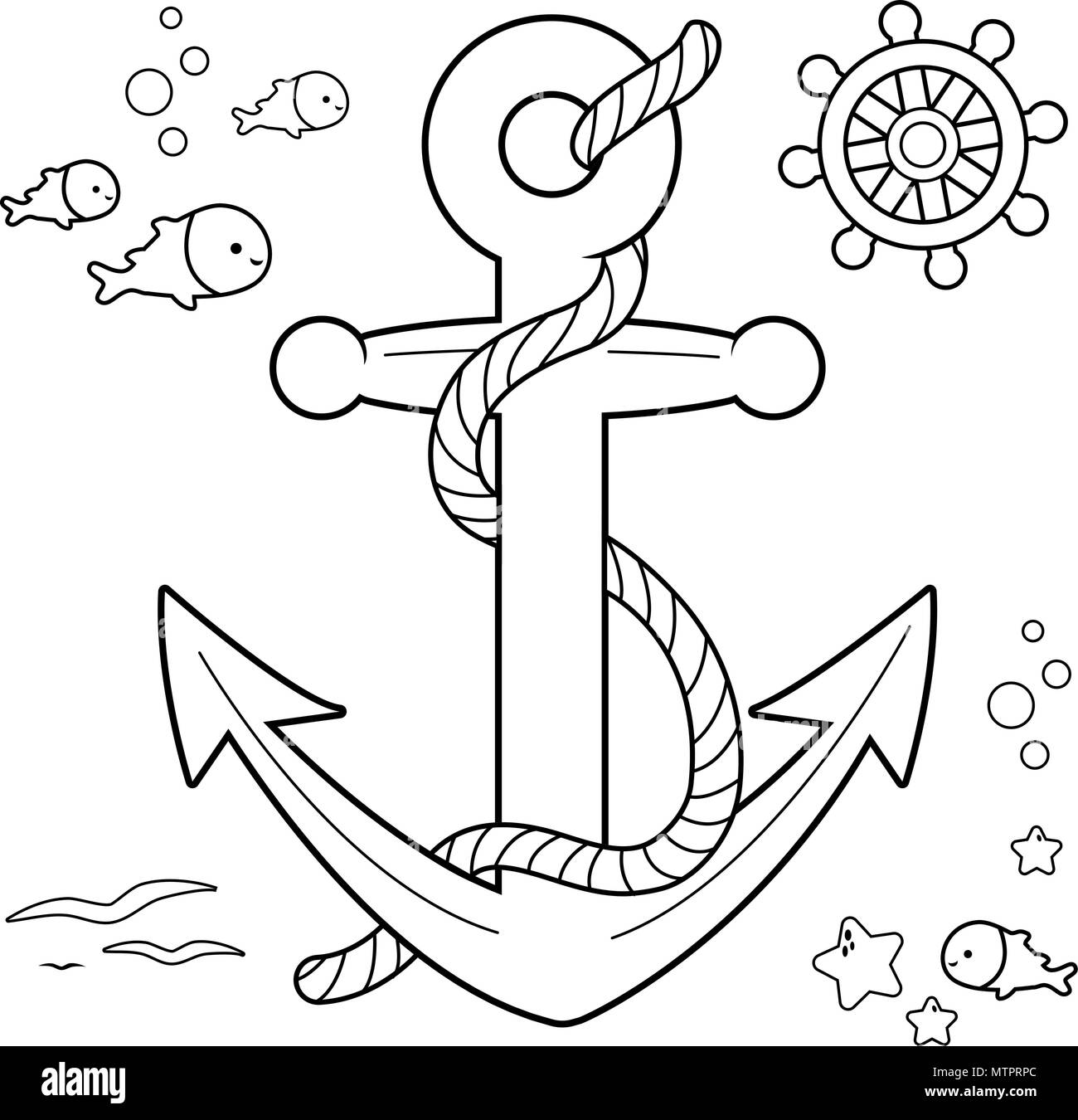https://c8.alamy.com/compes/mtprpc/coleccion-nautica-con-anclaje-barco-timon-y-pescar-con-cuerda-libro-para-colorear-de-blanco-y-negro-pagina-mtprpc.jpg