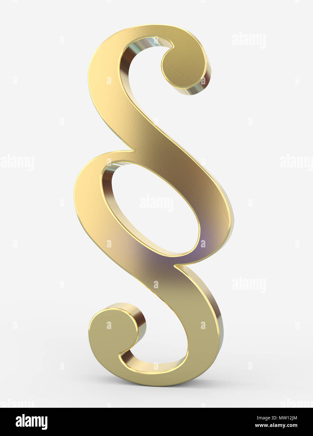 Concepto de la justicia y el derecho con un símbolo de párrafo de oro aislado en blanco - 3D Rendering Foto de stock