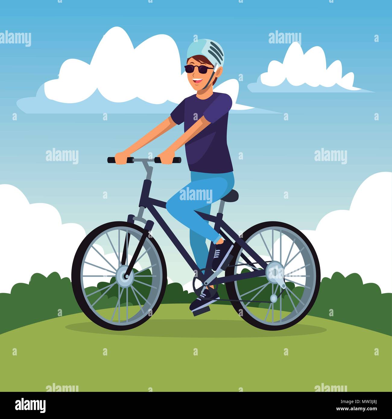 Joven montando bicicleta Imagen Vector de stock - Alamy