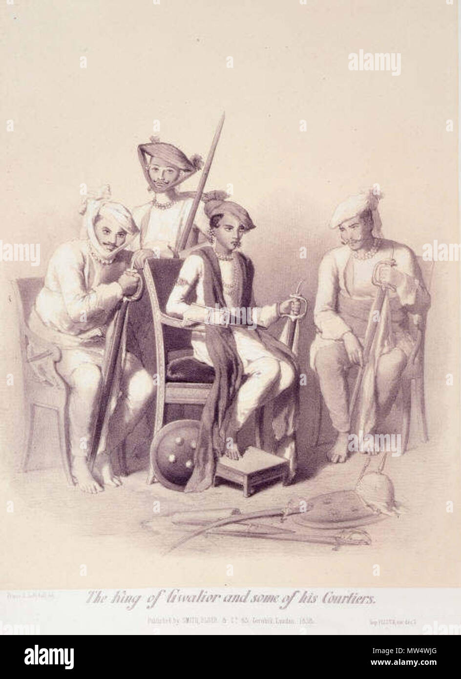 . Inglés: "Retrato de Rao Jayaji Sindhia, Maharaja de Gwalior, quien gobernó desde 1843-1886 y estaba firmemente pro-británico, incluso durante el motín indio'; por Soltykoff y Trayer, 1859 . 1859. Y Trayer Soltykoff 496 Retrato de Rao Sindhia Jayaji Foto de stock