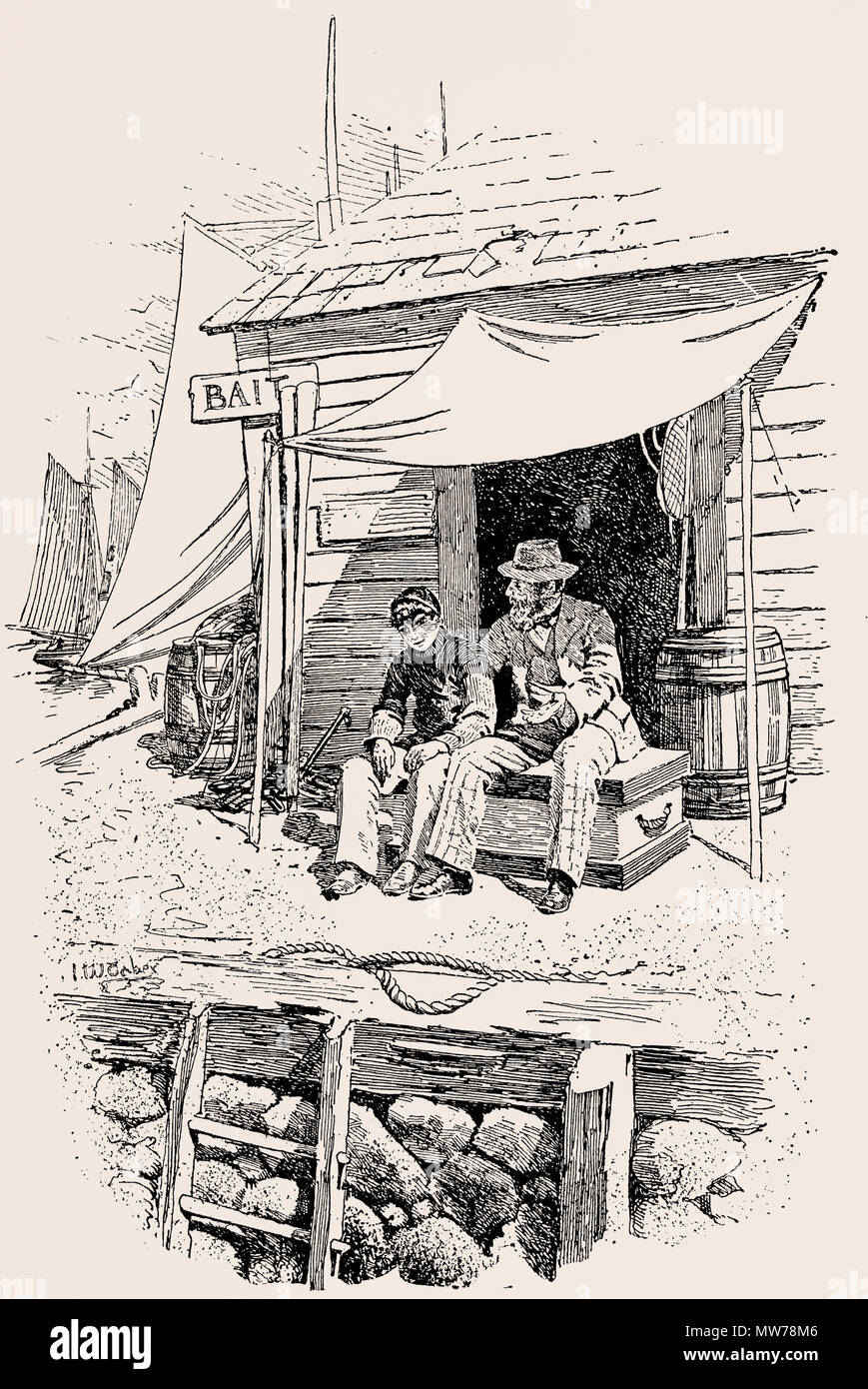 I. W. Taber, ilustrador americano - Harvey reunirse con su padre. Arte por  I. W. Taber desde 'Capitanes valientes' de Rudyard Kipling (1897). 1ª  edición Fotografía de stock - Alamy