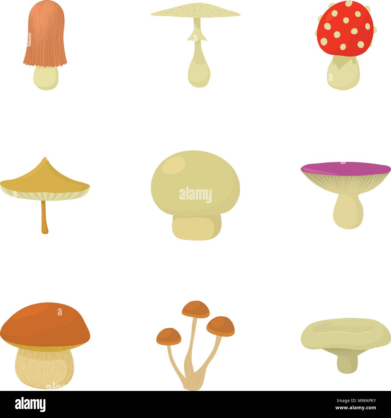 Reino champiñón, conjunto de iconos de estilo de dibujos animados Imagen  Vector de stock - Alamy
