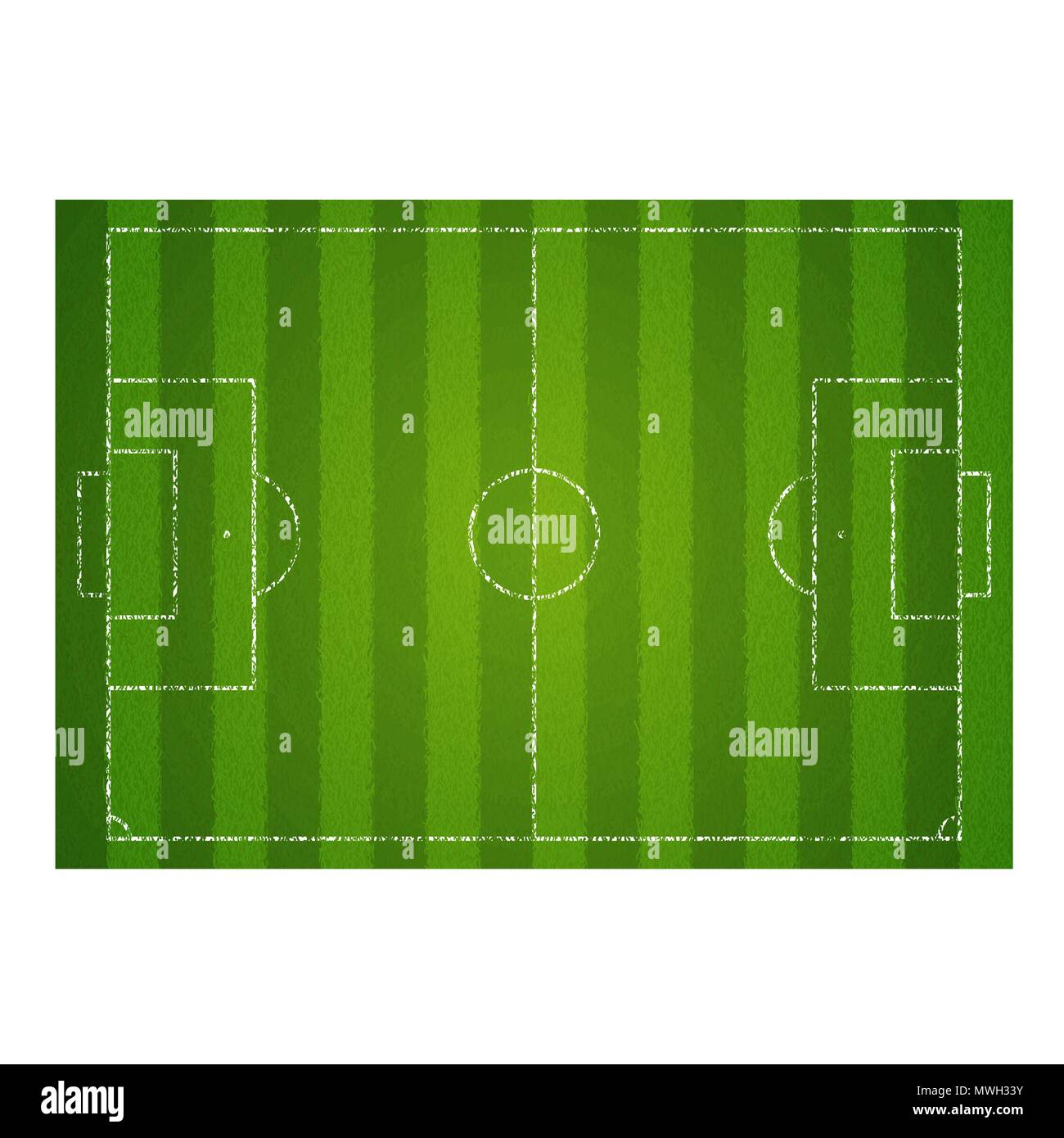 Campo de fútbol de hierba con textura realista. Campo de fútbol. Vista superior del campo de fútbol vacío. Ilustración vectorial aislado sobre fondo blanco. Ilustración del Vector